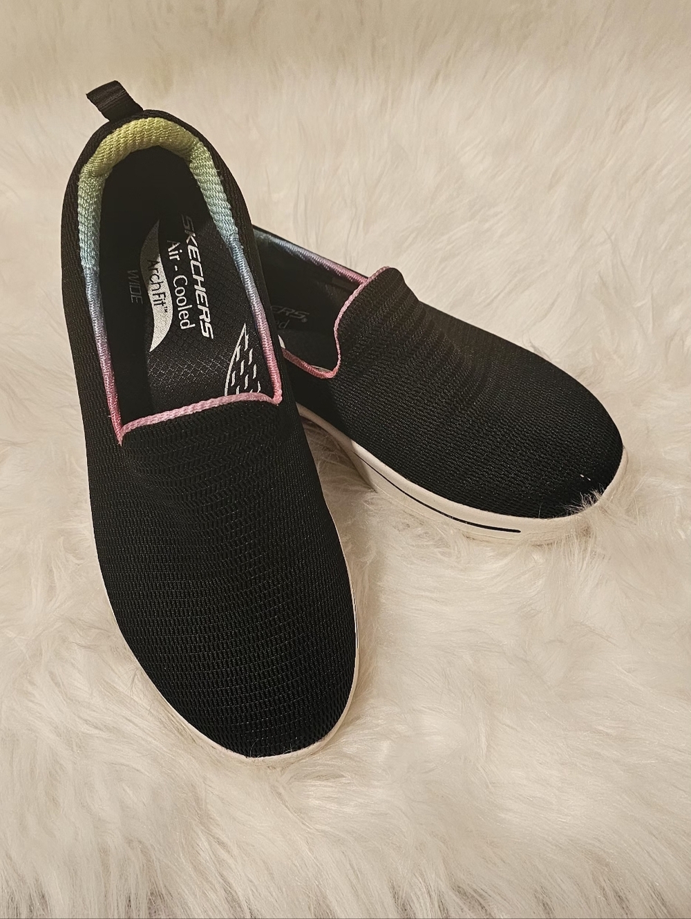 Skechers Black Slip-On Sneakers with Pastel Trim